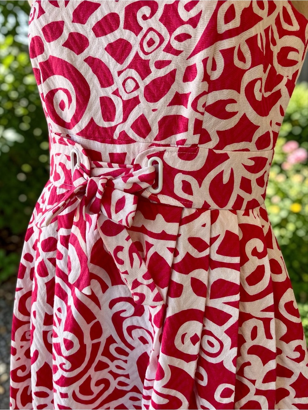 Just Taylor Dress Women’s 6 Pink White Cotton Fit & Flare Tie Waist Pockets - Picture 4 of 8